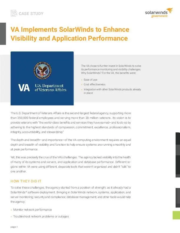 VA Implements SolarWinds to Enhance Visibility and Application Performance - pdf preview