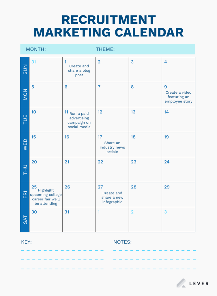 An example of a recruitment marketing calendar